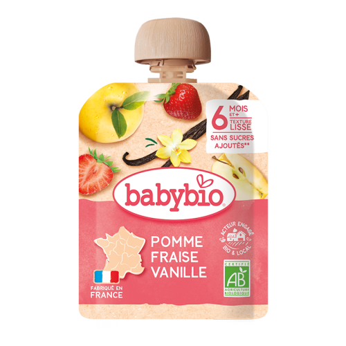 Babybio Apple, Strawberry & Vanilla Pouch +6months 90gr