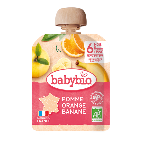[54017] Babybio Apple, Orange & Banana Pouch +6months 90gr