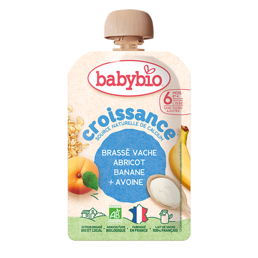 [54102] Babybio Brassé Cow's milk Apricot Banana Oat Growth Pouch +6m 100gr